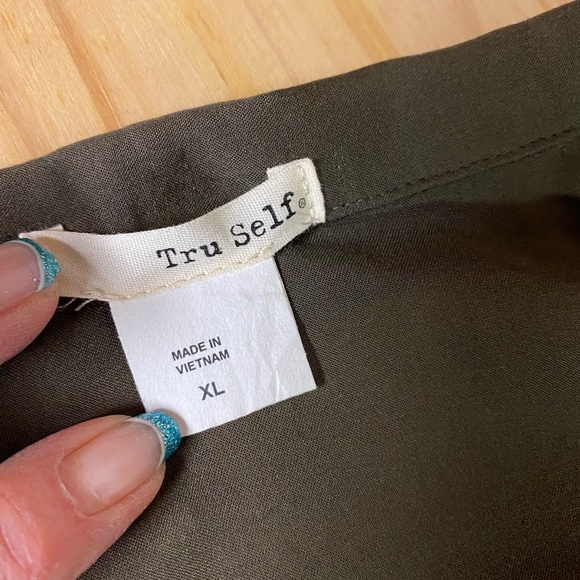 Tru Self Olive Green Silky Blouse with pockets, drawn-string & button-up sleeves - Picture 7 of 11